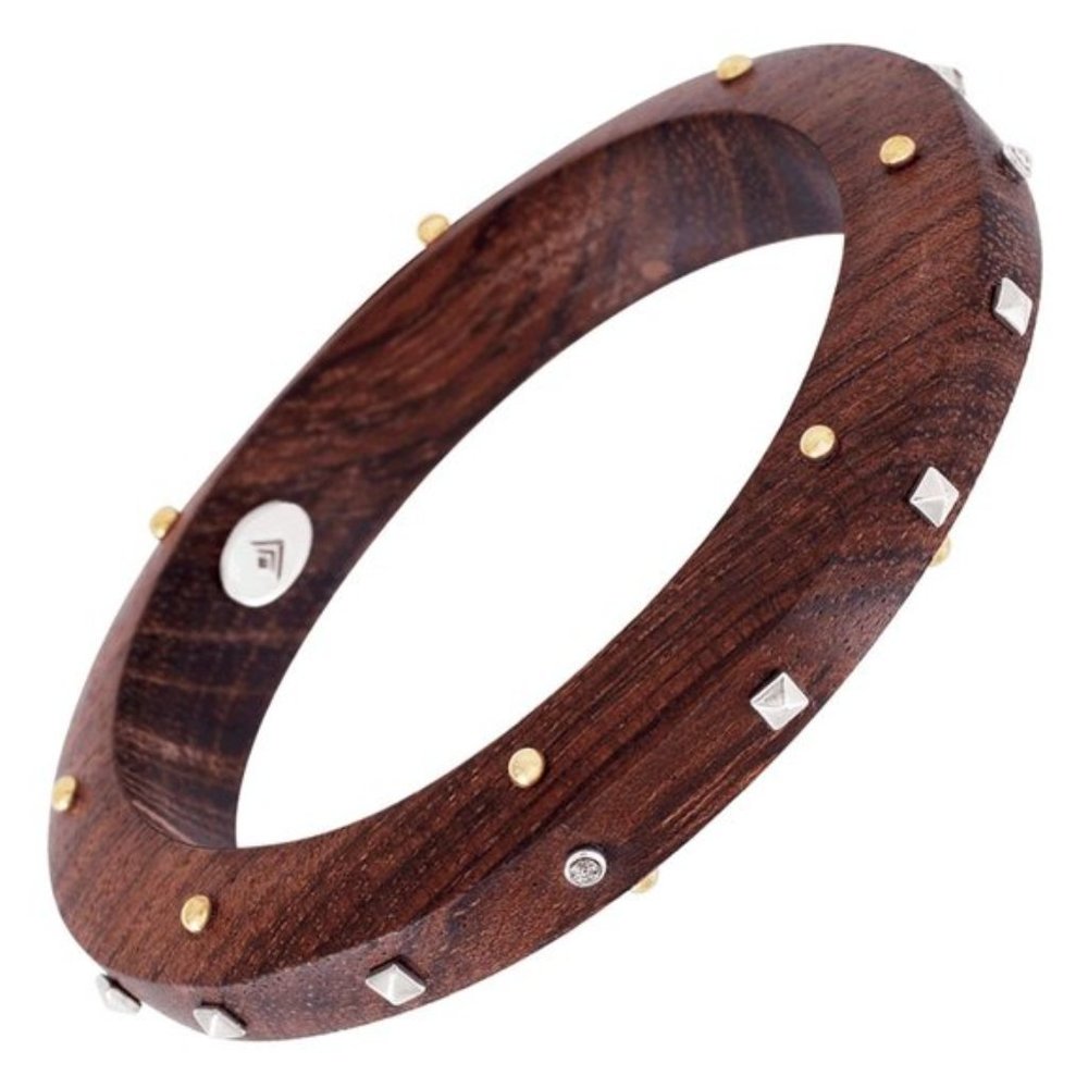 NWB SILPADA ~Wildwood~ slip-on wood bangle w/silver, brass & crystal acc…